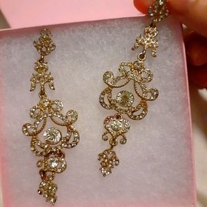 Fancy gold filigree and clear crystal earrings